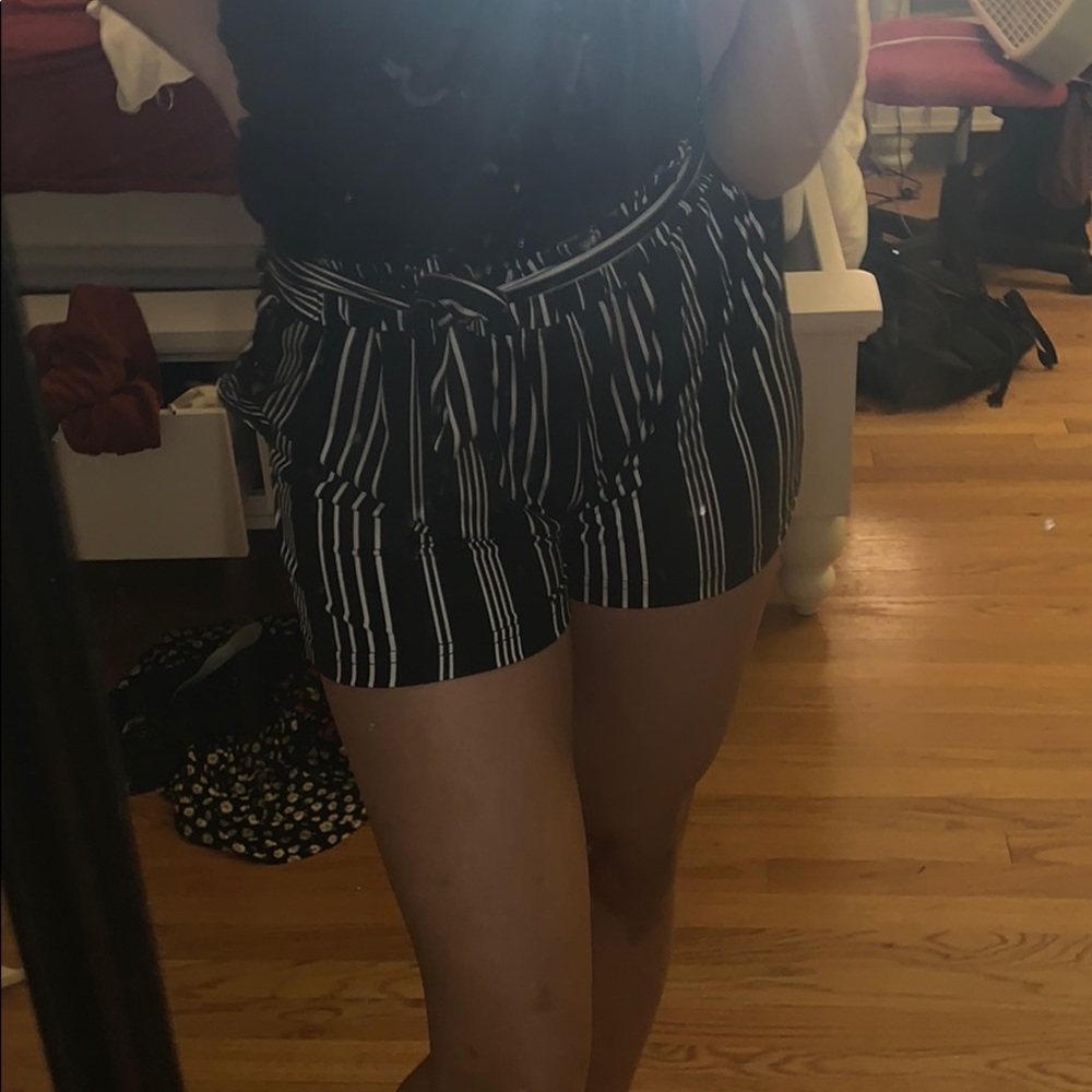 Black and white striped shorts
